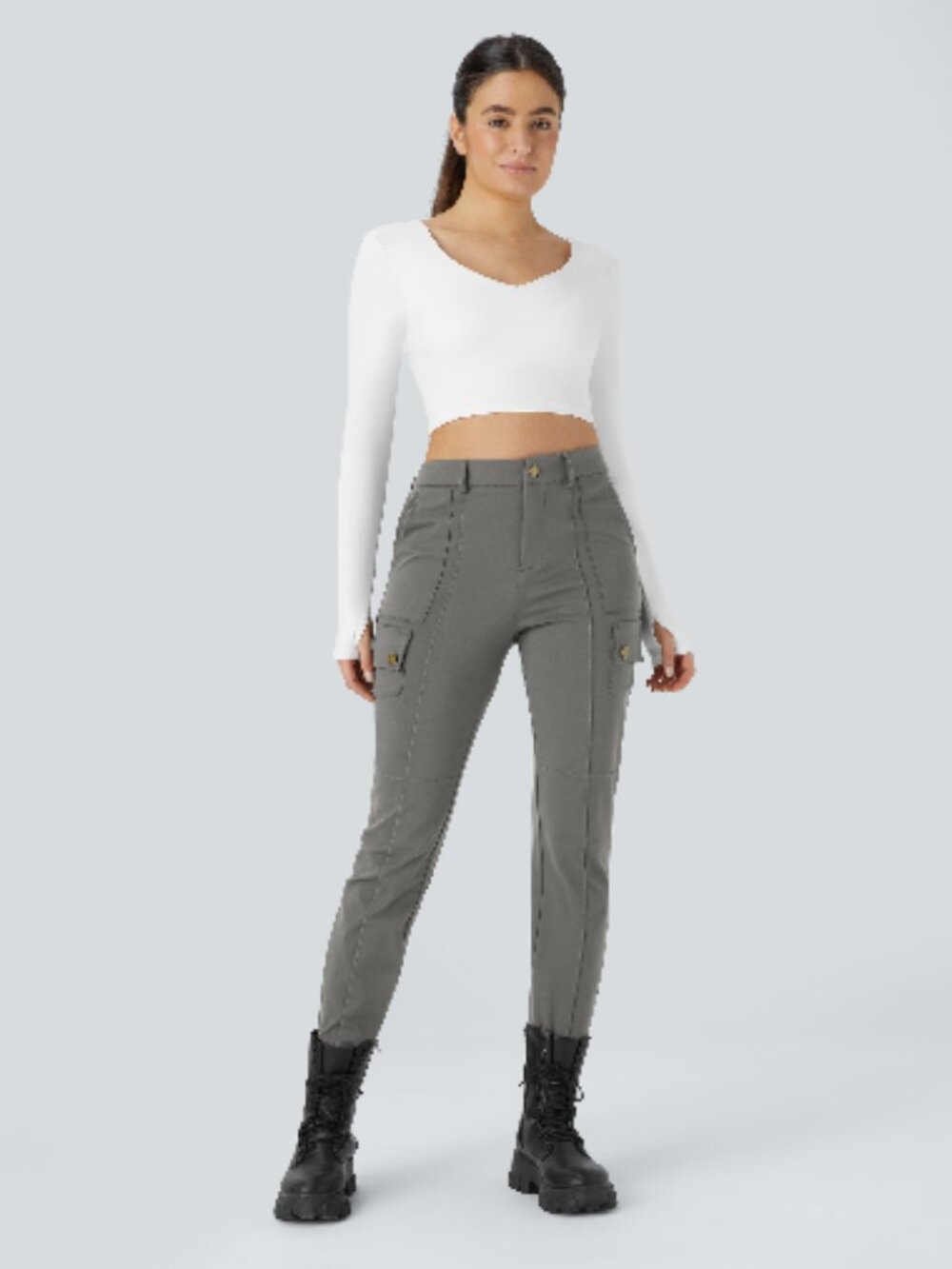 DayStretch High Waisted Zipper Pockets Solid Skinny Cargo Pants